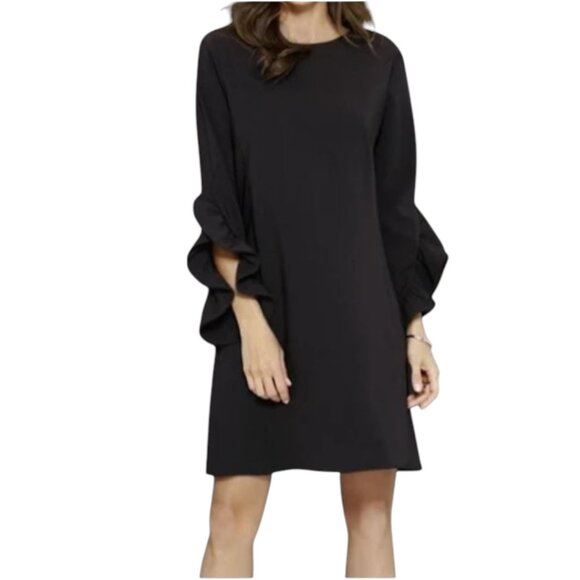Katherine Barclay Dresses & Skirts - Katherine Barclay Black Bodycon Knee Length Long Ruffle Sleeves Dress Small EUC